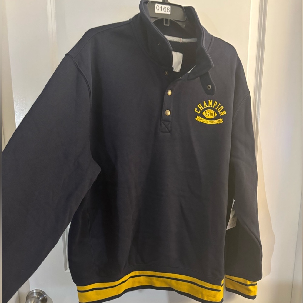Mens Navy Champion Pullover Sweatshirt with Yellow Crest Sz XXL NWT